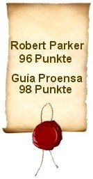 Bewertungen: Robert Parker 96 Punkte, Guia Proensa 98 Punkte